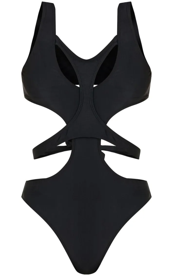 Black Double Layered Cut Out Swimsuit