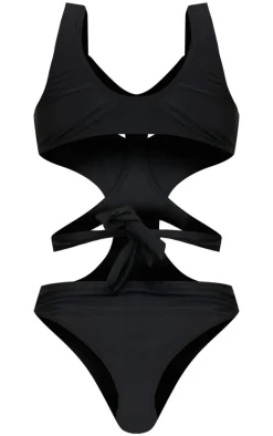 Black Double Layered Cut Out Swimsuit