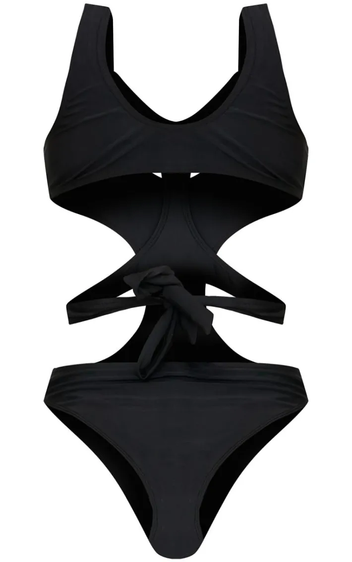 Black Double Layered Cut Out Swimsuit