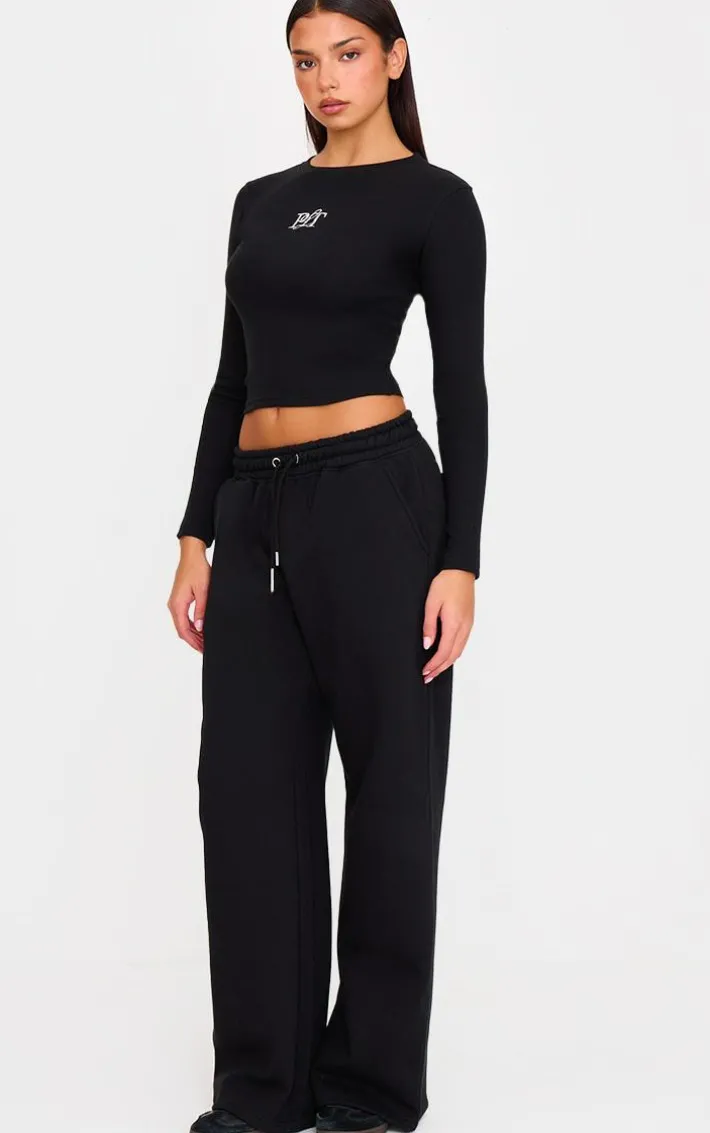 Black Drawcord Wide Leg Sweatpants