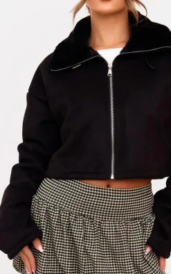 PrettyLittleThing Faux Fur Coats*Dropped Shoulder Cropped Faux Fur Contrast Jacket