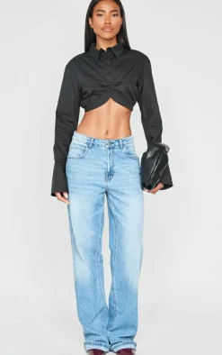PrettyLittleThing Shirts*Elasticated Bust Detail Cropped Shirt