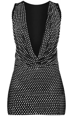 Embellished Mesh Cowl Neck Bodycon Dress-PrettyLittleThing