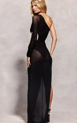 Embellished Mesh One Sleeve Extreme Cut Out Maxi Dress-PrettyLittleThing Sale