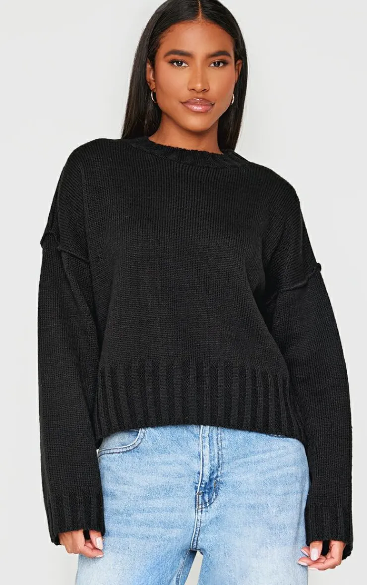 PrettyLittleThing Oversized Sweaters*Exposed Seam Chunky Knit Oversized Sweater