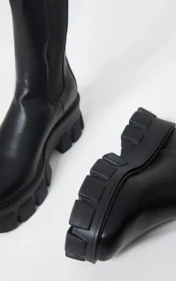PrettyLittleThing Black Boots*Extreme Chunky Sole Calf High Chelsea Boots