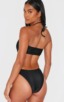 Black Extreme Cut Out Gold Trim Halter Tie Swimsuit