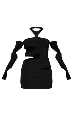 Extreme Cut Out Sleeve Detail High Neck Bodycon Dress-PrettyLittleThing Hot