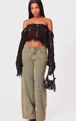 PrettyLittleThing Knitted Tops*Extreme Distressed Knit Ladder Top