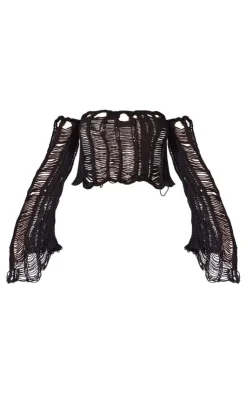 PrettyLittleThing Knitted Tops*Extreme Distressed Knit Ladder Top