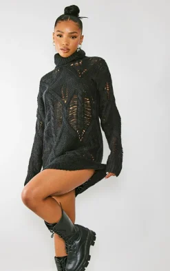 Extreme Distressed Knitted Sweater Dress-PrettyLittleThing Clearance
