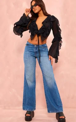 PrettyLittleThing Blouses*Extreme Frill Tie Front Flare Sleeve Blouse