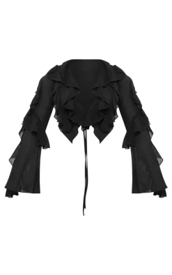PrettyLittleThing Blouses*Extreme Frill Tie Front Flare Sleeve Blouse