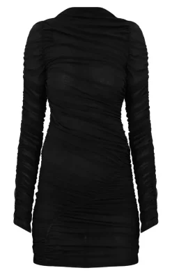 Extreme Ruched Sheer Mesh Dress-PrettyLittleThing Sale