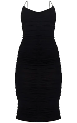 Extreme Ruched Spaghetti Midi Dress-PrettyLittleThing New