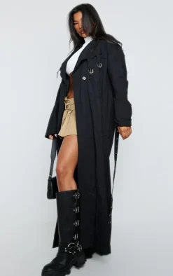PrettyLittleThing Trench Coats*Eyelet Detail Belted Maxi Trench Coat
