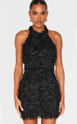 Faux Feather Halterneck Mini Dress-PrettyLittleThing New