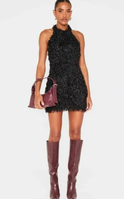 Faux Feather Halterneck Mini Dress-PrettyLittleThing New