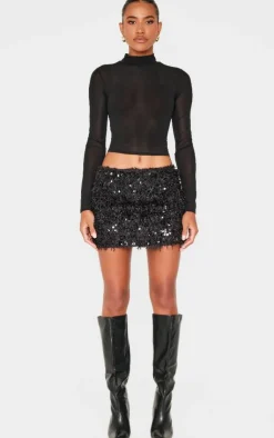 Faux Feather Sequin Micro Mini Skirt-PrettyLittleThing Sale
