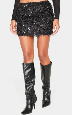 Faux Feather Sequin Micro Mini Skirt-PrettyLittleThing Sale