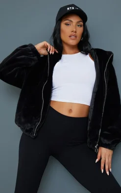 PrettyLittleThing Faux Fur Coats*Faux Fur Balloon Sleeve Hooded Jacket