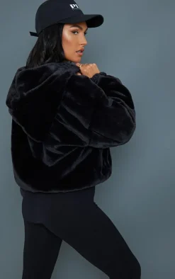 PrettyLittleThing Faux Fur Coats*Faux Fur Balloon Sleeve Hooded Jacket