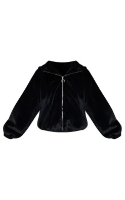 PrettyLittleThing Faux Fur Coats*Faux Fur Balloon Sleeve Hooded Jacket
