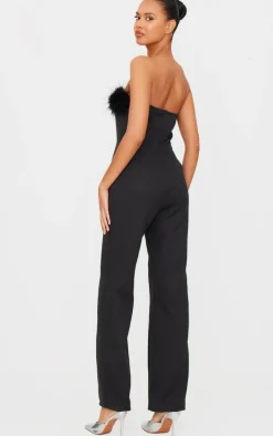 PrettyLittleThing Christmas Party Outfits*Faux Fur Bandeau Straight Leg Jumpsuit