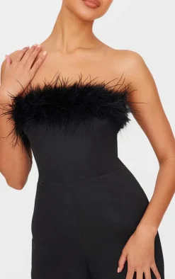 PrettyLittleThing Christmas Party Outfits*Faux Fur Bandeau Straight Leg Jumpsuit