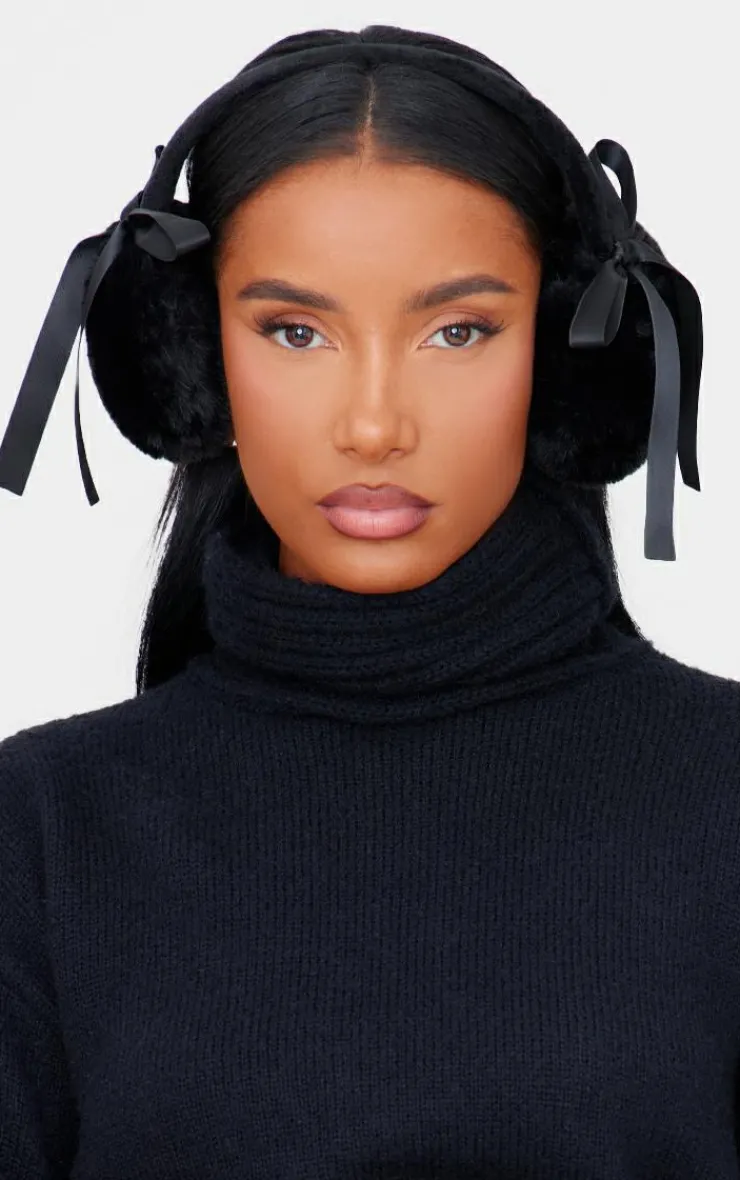 PrettyLittleThing Winter Accessories*Faux Fur Bow Detail Ear Muffs