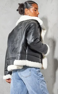 PrettyLittleThing Aviator Jackets*Faux Fur Lined Faux Leather Buckled Aviator Jacket