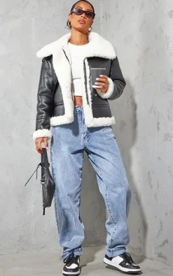 PrettyLittleThing Aviator Jackets*Faux Fur Lined Faux Leather Buckled Aviator Jacket