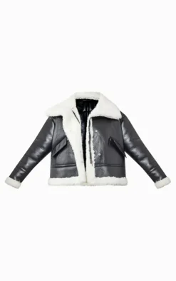 PrettyLittleThing Aviator Jackets*Faux Fur Lined Faux Leather Buckled Aviator Jacket