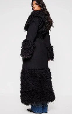 PrettyLittleThing Wool Coats*Faux Fur Trim Contrast Wool Look Coat