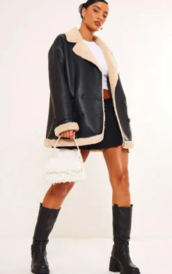 PrettyLittleThing Aviator Jackets*Faux Fur Trim PU Vintage Style Coat