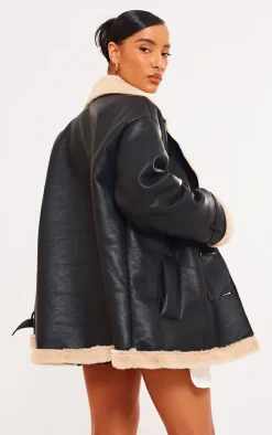 PrettyLittleThing Aviator Jackets*Faux Fur Trim PU Vintage Style Coat