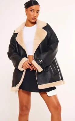 PrettyLittleThing Aviator Jackets*Faux Fur Trim PU Vintage Style Coat