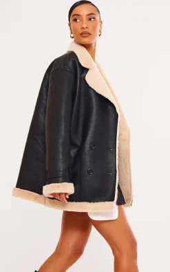 PrettyLittleThing Aviator Jackets*Faux Fur Trim PU Vintage Style Coat