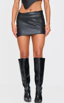 Discount PrettyLittleThing Faux Leather Asymmetric Hem Mini Skirt Black