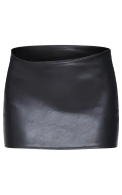 Discount PrettyLittleThing Faux Leather Asymmetric Hem Mini Skirt Black