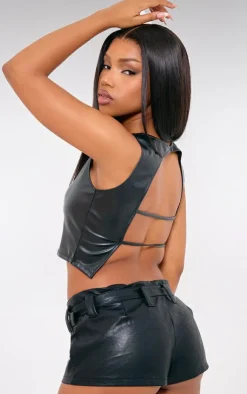 Faux Leather Back Strap Crop Top-PrettyLittleThing Hot