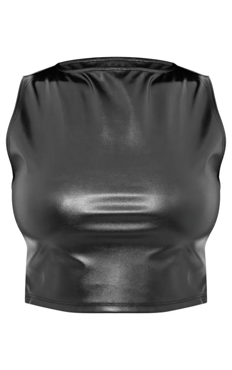 Faux Leather Back Strap Crop Top-PrettyLittleThing Hot