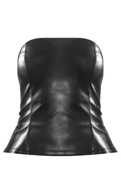 New PrettyLittleThing Faux Leather Bandeau Corset Black