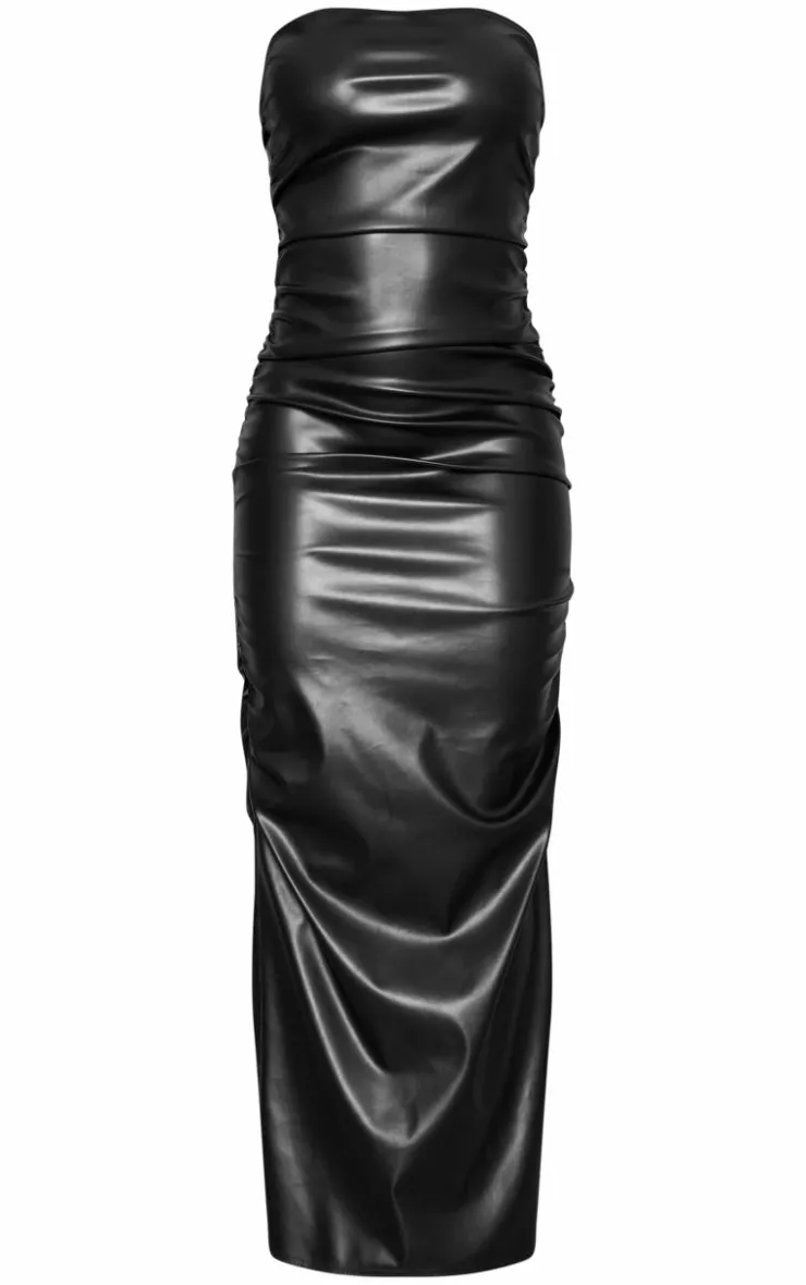 Faux Leather Bandeau Maxi Dress-PrettyLittleThing New