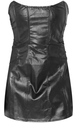 Faux Leather Bandeau Corset Shift Dress-PrettyLittleThing Clearance