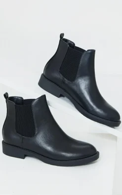 PrettyLittleThing Black Boots*Faux Leather Basic Chelsea Ankle Boots