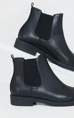 PrettyLittleThing Black Boots*Faux Leather Basic Chelsea Ankle Boots