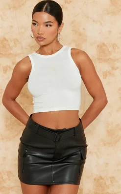 Black Faux Leather Belted Micro Mini Skirt