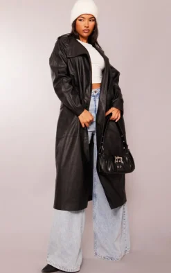 PrettyLittleThing Faux Leather Jackets*Faux Leather Biker Detail Midi Coat