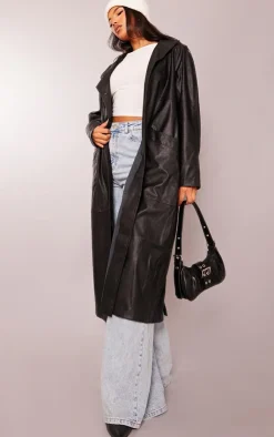 PrettyLittleThing Faux Leather Jackets*Faux Leather Biker Detail Midi Coat